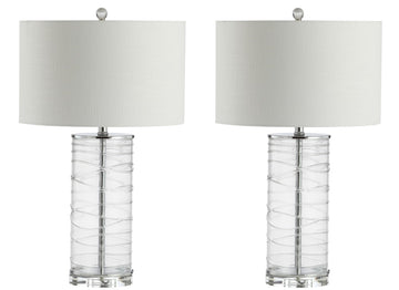 Cole 27.5" Modern Fused Glass Cylinder LED Table Lamp - JONATHAN Y